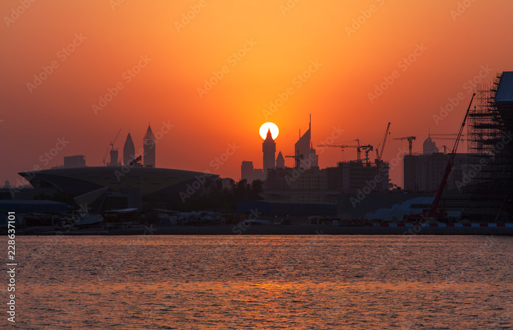 sunset in Dubai city view, United Arab Emirates