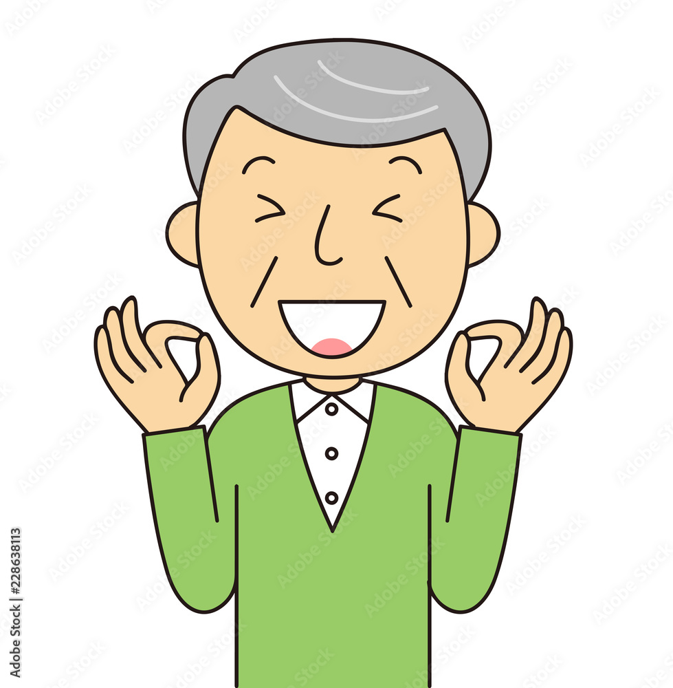 シニア　男性　OKポーズをするおじいちゃん　二頭身