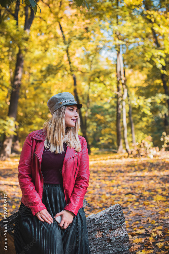 Happy smiling beautiful plus size model . Close up large girl smiling on a sunny day with good mood, Photo of new age standard of beauty, autumn time 