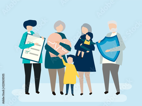 Characters of an extended family with healthcare illustration © Rawpixel.com