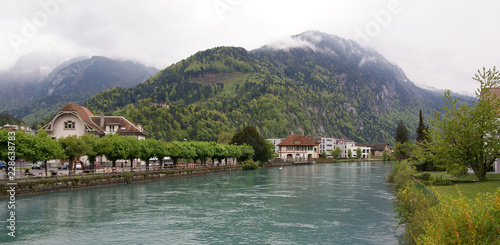 Switzerland, Interlaken. view of a small river in the downtown