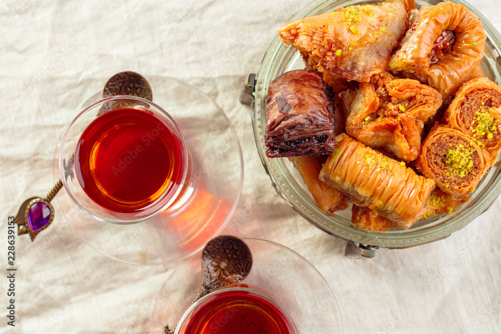 Fototapeta premium Traditional Baklava on Wooden Table
