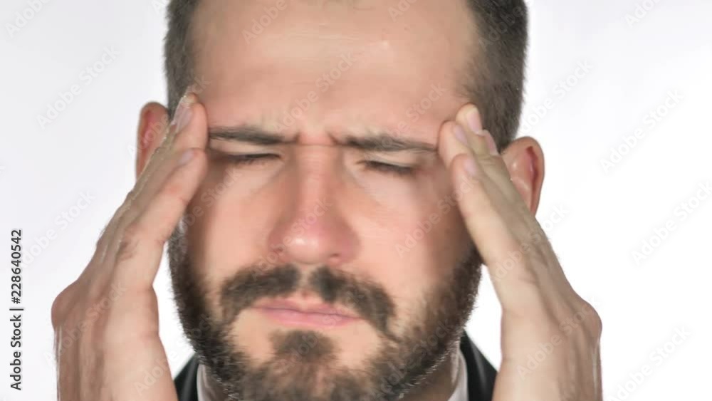 Close Up of Man Face Gesturing Headache, Stress Close Up of Man Face Gesturing Headache, Stress