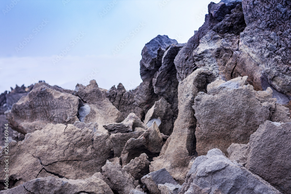 Lava on Mount Etna, active volcano on the east coast of Sicily, Italy 