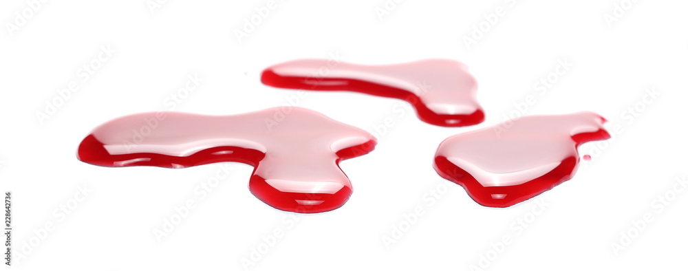 Fototapeta premium Red wine puddle, droplets isolated on white background