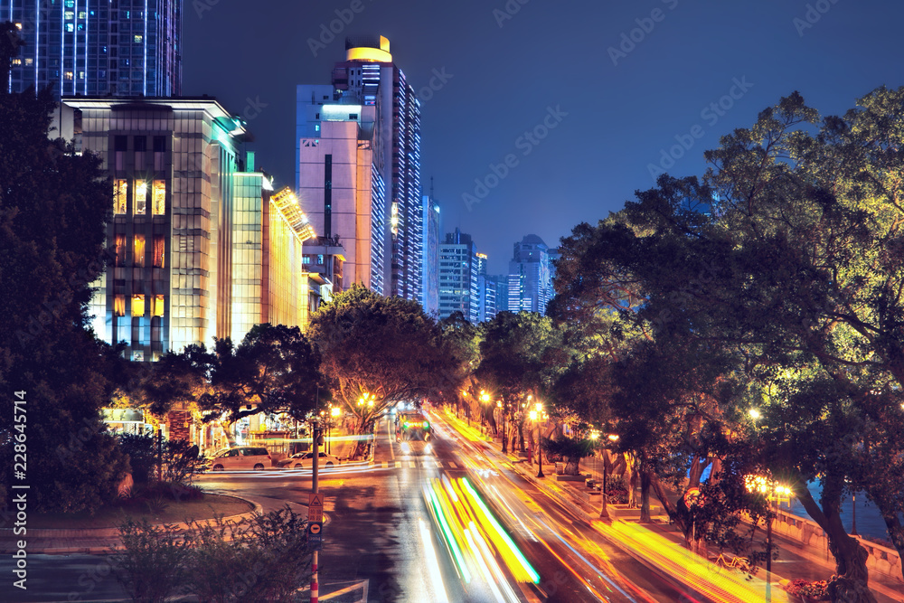 Fototapeta premium Guangzhou city, Guangdong, China: night city view and lights