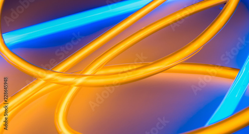 Yellow blue neon tube round shape lamp