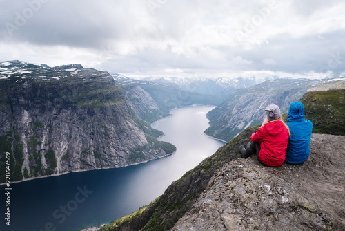 Trekking to Trolltunga cliff with view on Ringedalsvatnet lake, Norway © Oleksandr Kotenko