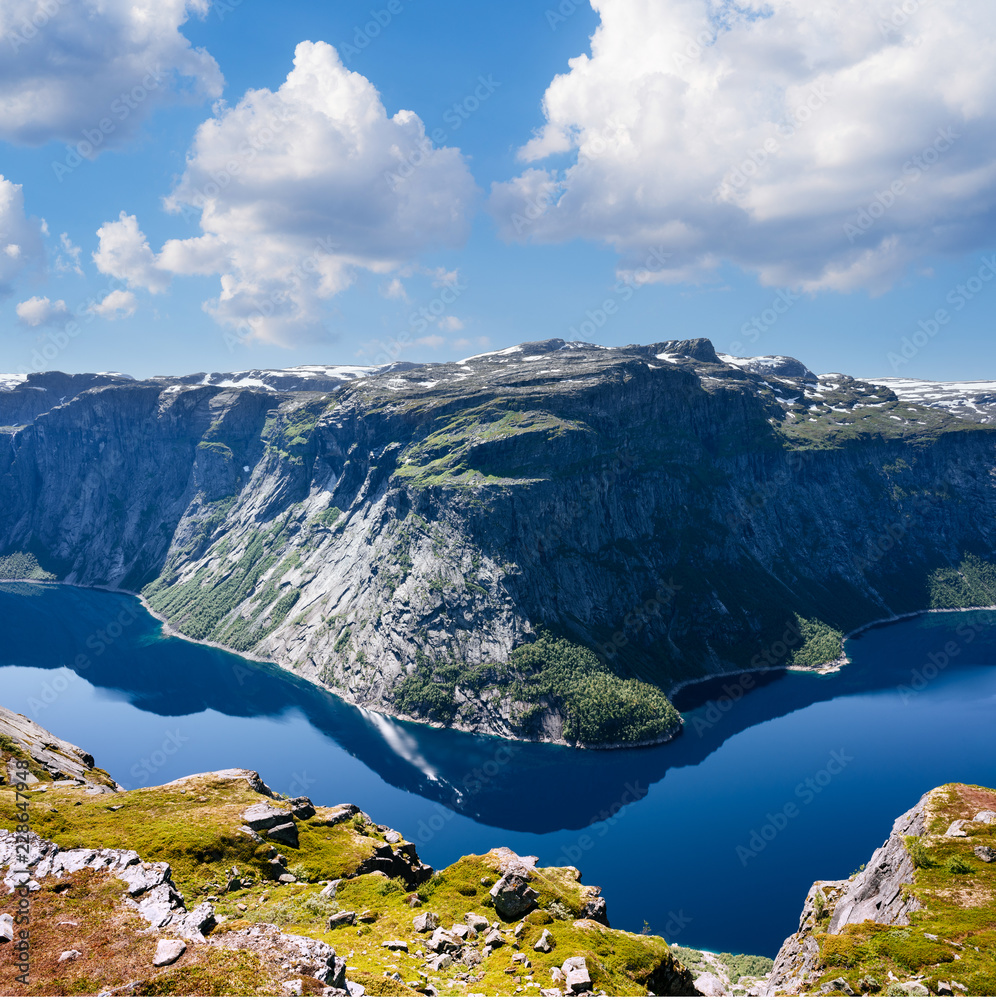 Ringedalsvatnet - blue mountain lake near Trolltunga, Norway