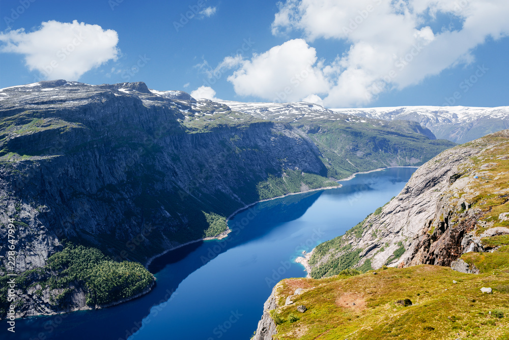 Ringedalsvatnet lake near Trolltunga trai, Norway