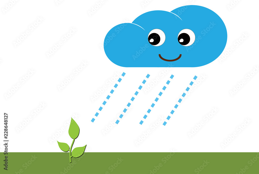 Sprout and cartoon cloud on a white background. Vector illustration. Sprout and cartoon cloud on a white background. Vector illustration.