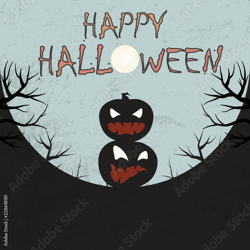 Halloween banner design with pumpkins and full moon