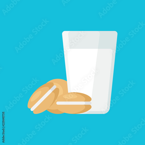 Set of simple glass of milk and cookies isolated on blue background. Vector illustration for banners, posters and restaurant menu. Can be used in web and mobile design.