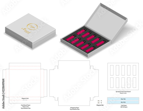 hard board paper rigid box 3d mockup with dieline