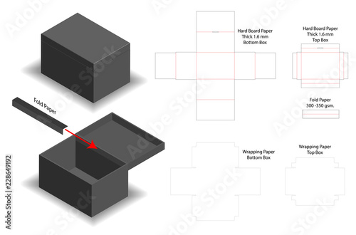 hard board paper rigid box 3d mockup with dieline