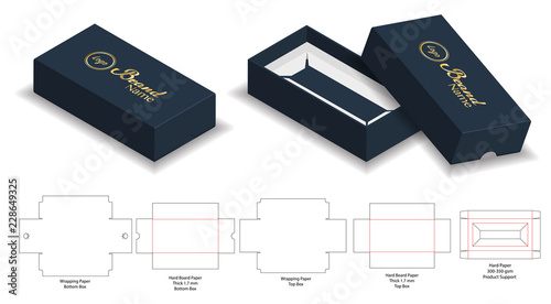 hard board paper rigid box 3d mockup with dieline