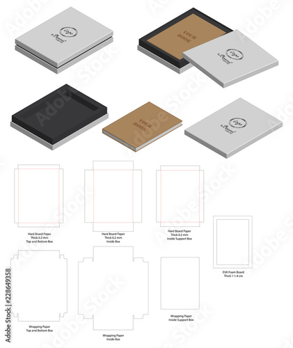 hard board paper rigid box 3d mockup with dieline