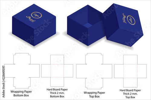 hard board paper rigid box 3d mockup with dieline