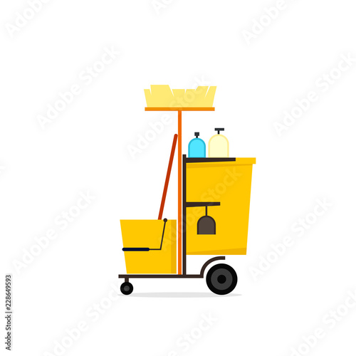 Yellow cleaning cart icon. Clipart image isolated on white background