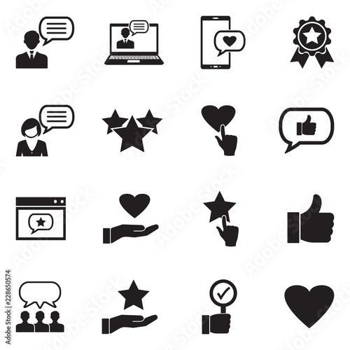 Feedback And Review Icons. Black Flat Design. Vector Illustration. 