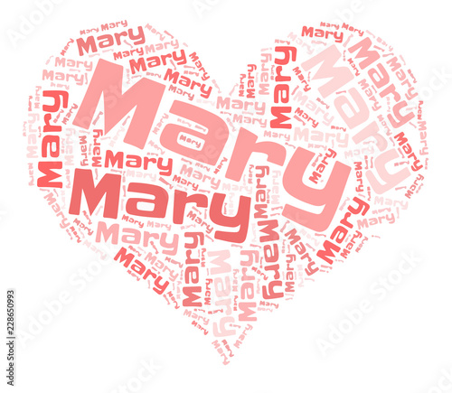 Mary word cloud in heart shape 