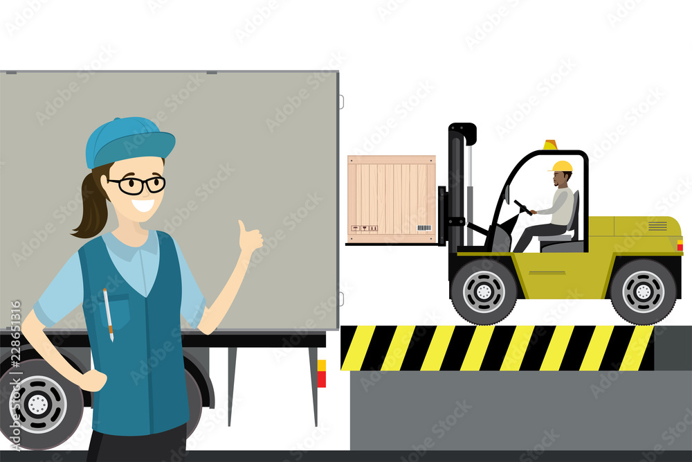 Forklift driver at work in storehouse. Forklift driver at work in storehouse.