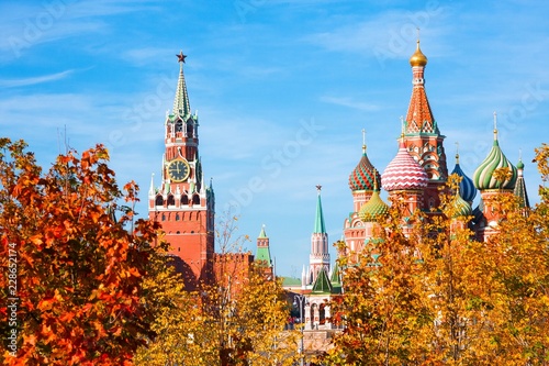 Cathedral of Vasily Blessed (Saint Basil's Cathedral) and Spasskaya Tower of Moscow Kremlin