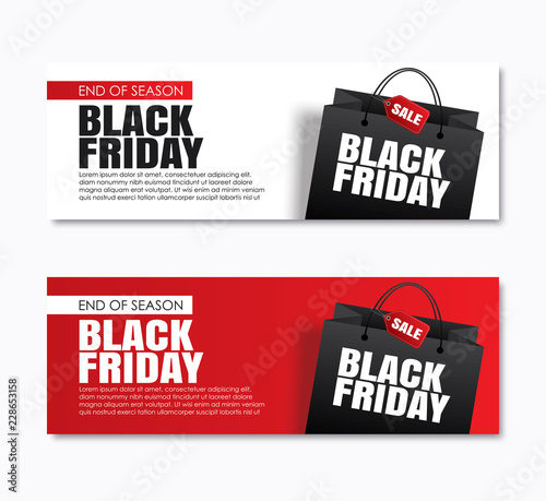 Black friday sale shopping bag cover and web banner design template. Use for poster, flyer, discount, shopping, promotion, advertising.