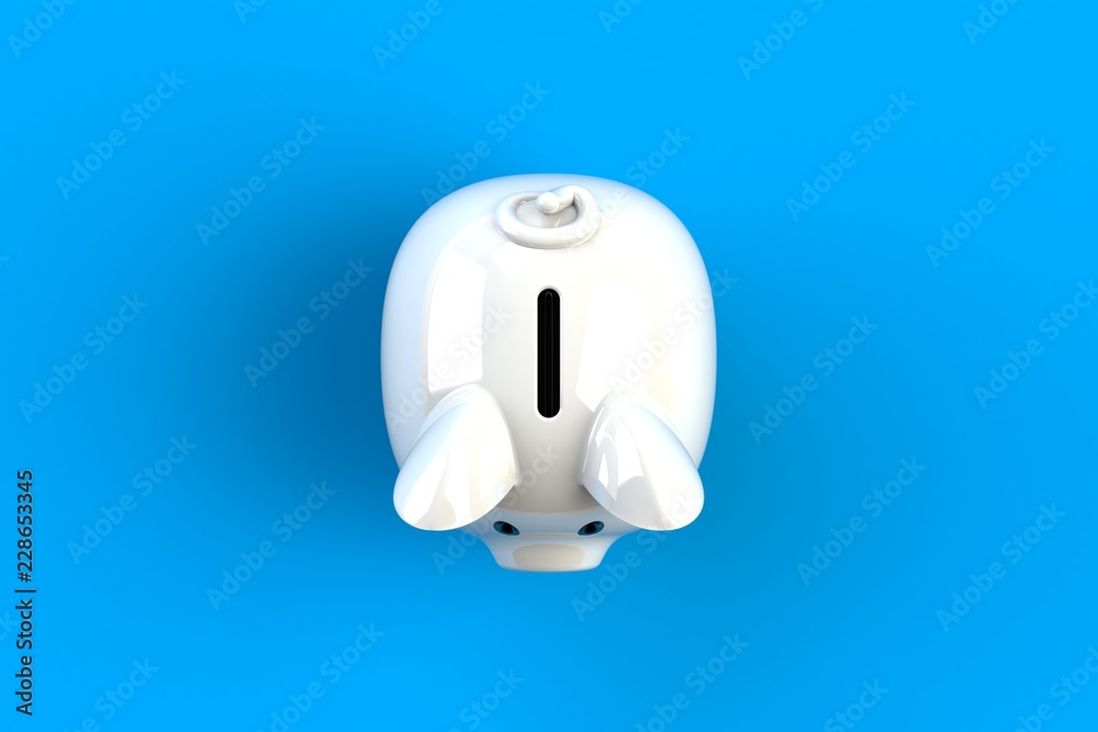 Close up of piggy bank isolated on blue background, Top view with copy space, Finance concept, 3d rendering Close up of piggy bank isolated on blue background, Top view with copy space, Finance concept, 3d rendering