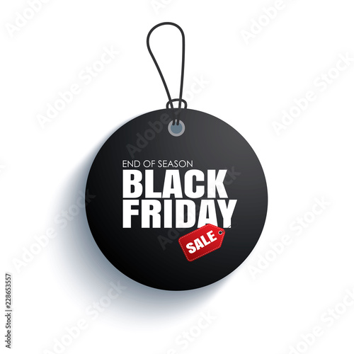 Black friday sale tag circle banner on the rope