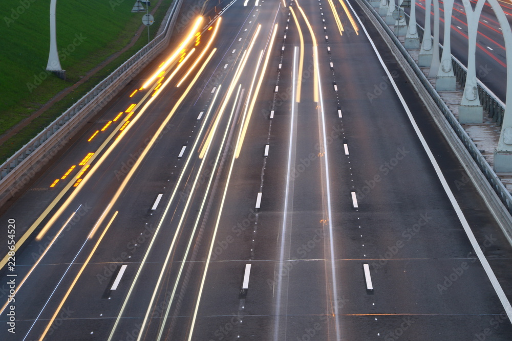 highway photographed at night with a slow shutter speed