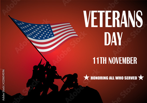 Creative poster design for veterans day with text. Honoring all who served. November 11