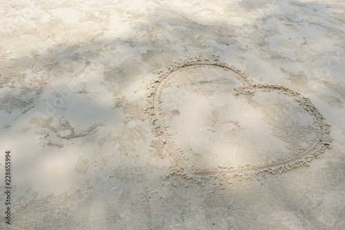 heart sharp on sand under shadow of tree
