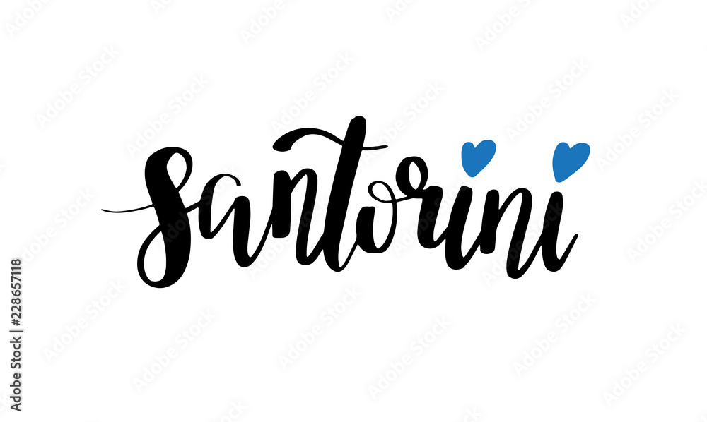 Santorini hand drawn lettering phrase. Greek island - obrazy, fototapety, plakaty 
