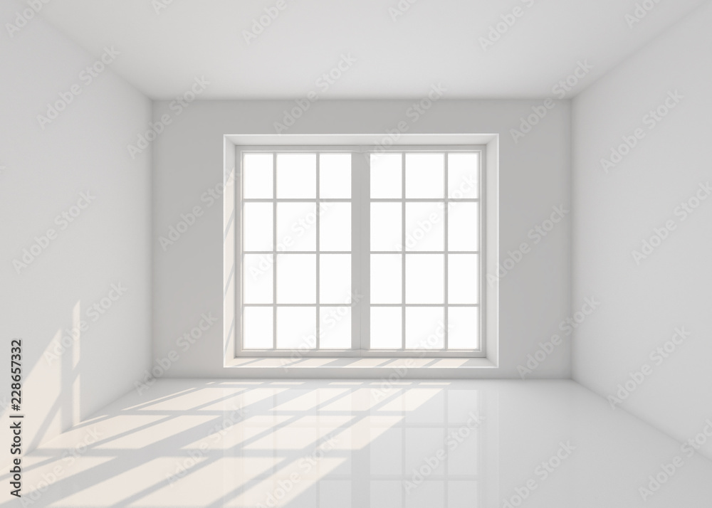 Empty white room with window and sunlight. Mockup, template. 3d illustration. Empty white room with window and sunlight. Mockup, template. 3d illustration.