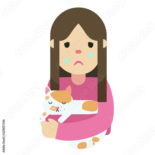 A sick cat with sad owner, vector 