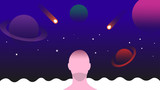 Abstract space vector background with planets, stars and human