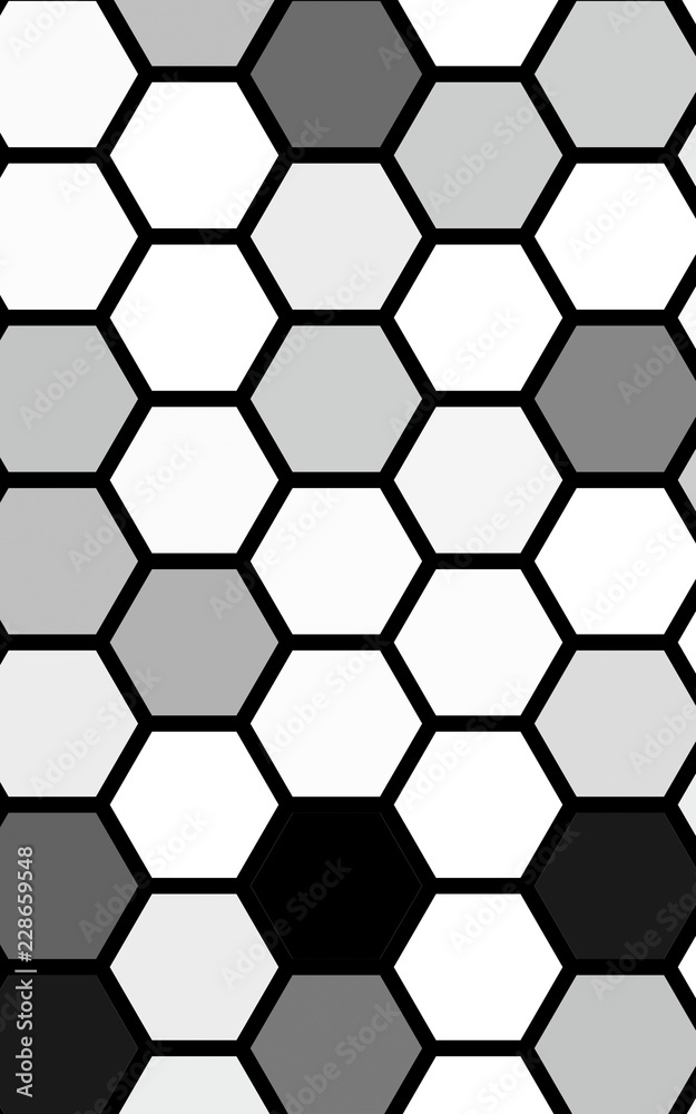 Black honeycomb with a gradient color. Isometric geometry. 3D illustration Black honeycomb with a gradient color. Isometric geometry. 3D illustration