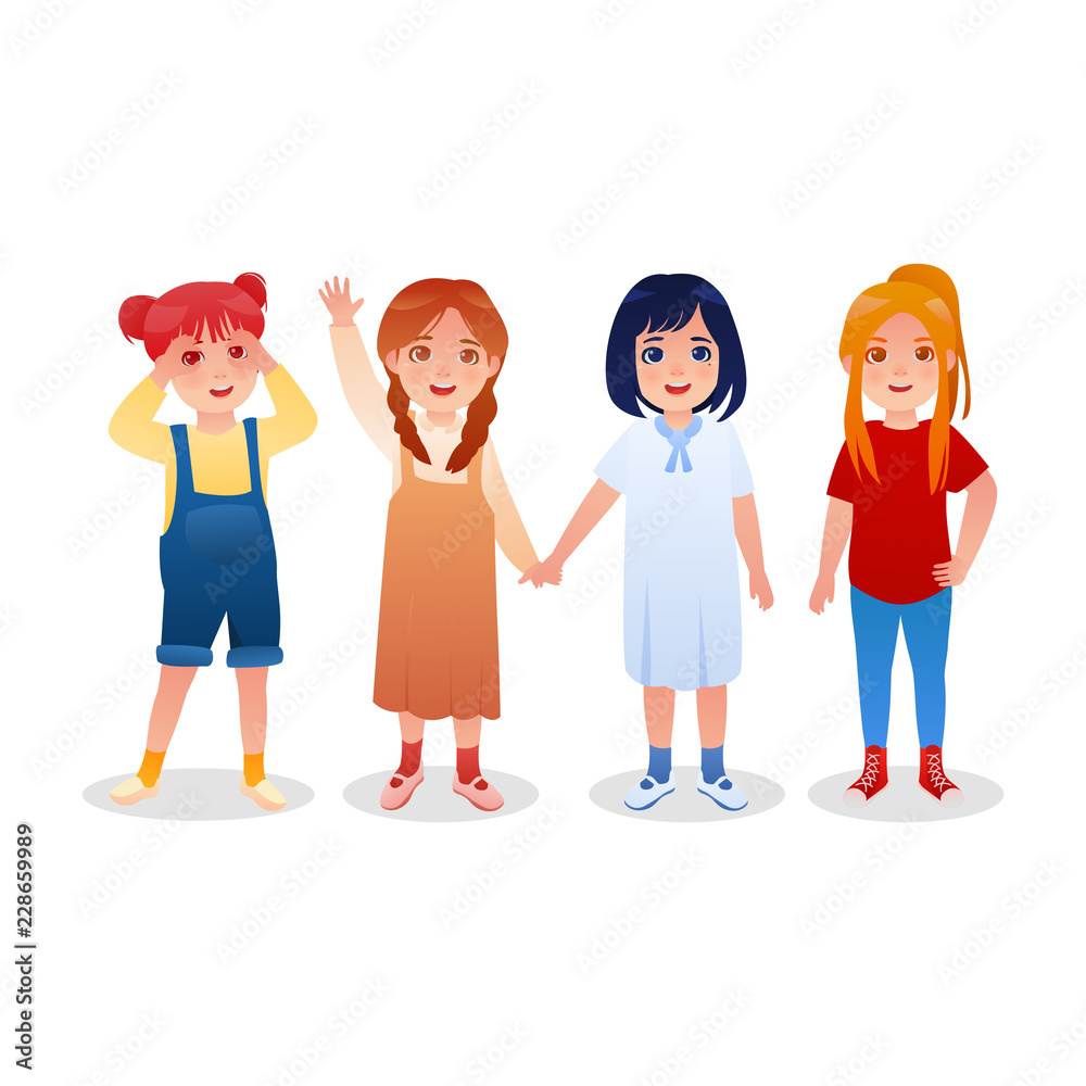 Fototapeta premium Set Of Illustration Character Design Little Girl Junior School Kindergarden Vector Cartoon