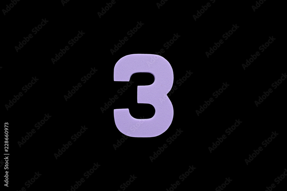 Arabic number 3 symbol of sponge rubber isolated on black background. Arabic number 3 symbol of sponge rubber isolated on black background.
