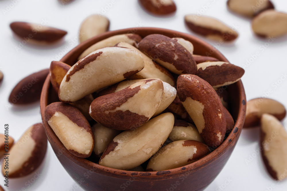 brazil nut on a white acrylic background brazil nut on a white acrylic background