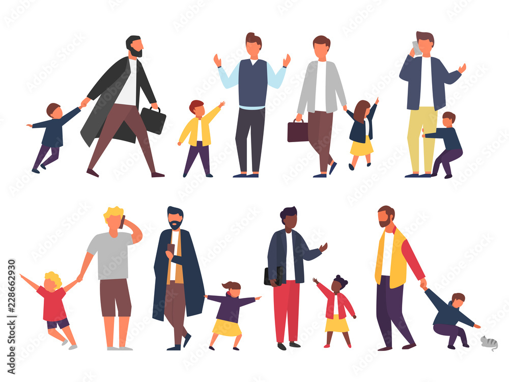 Busy father with naughty kids. Parents with children. Vector illustration - obrazy, fototapety, plakaty 