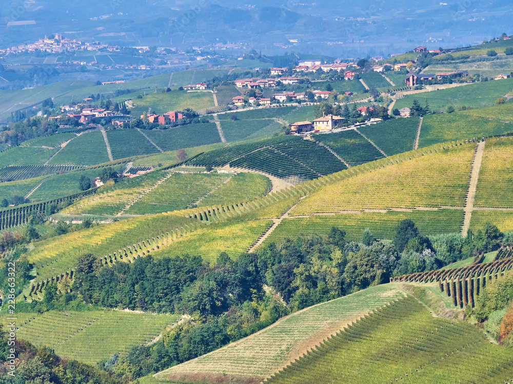 View of the Langhe landscape, a countryside in Piedmont. It's very popular in Italy because of the good wines and food