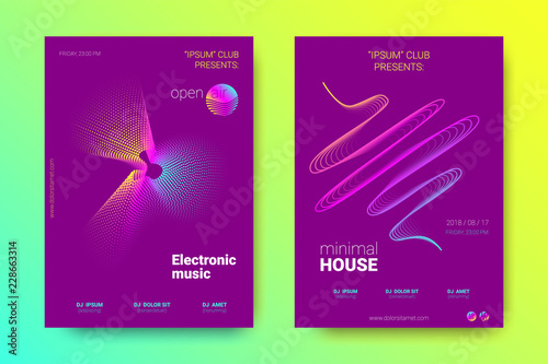 Music Posters Set with Wave Lines and Distortion.