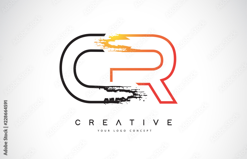 CR Creative Modern Logo Design with Orange and Black Colors. Monogram Stroke Letter Design.