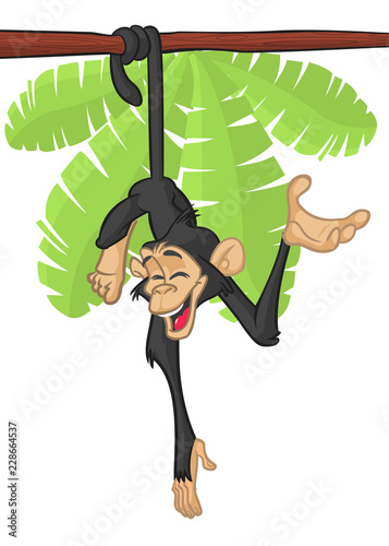 Cartoon monkey chimpanzee hang down the tree