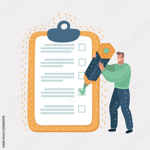 Man holding a pencil and doing mark in to-do list