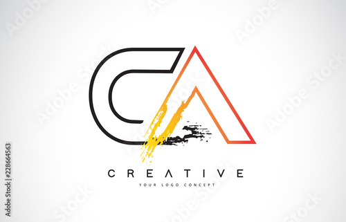 CA Creative Modern Logo Design with Orange and Black Colors. Monogram Stroke Letter Design.