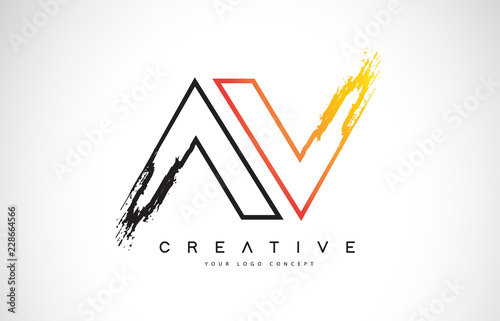 AV Creative Modern Logo Design with Orange and Black Colors. Monogram Stroke Letter Design.