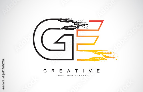 GE Creative Modern Logo Design with Orange and Black Colors. Monogram Stroke Letter Design.
